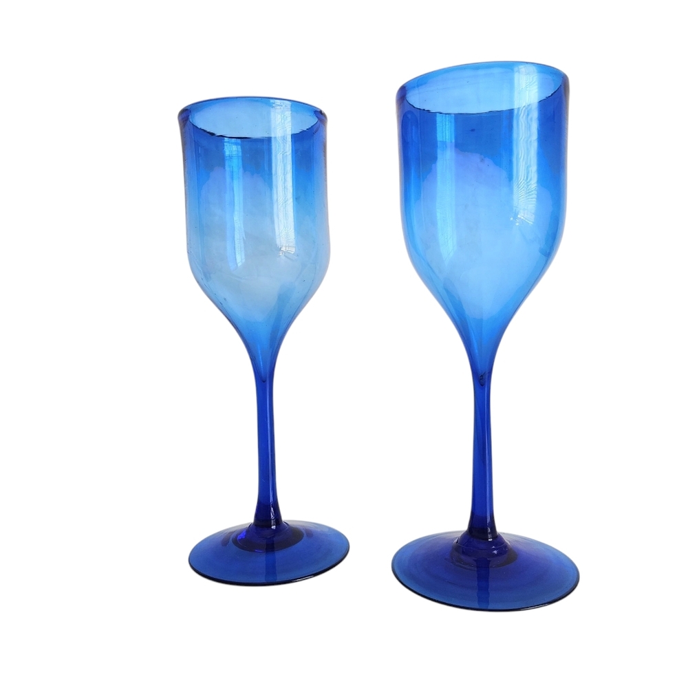 Vintage 1978 Signed Josh Simpson Cobalt Blue Handcrafted Wine Glasses Pair